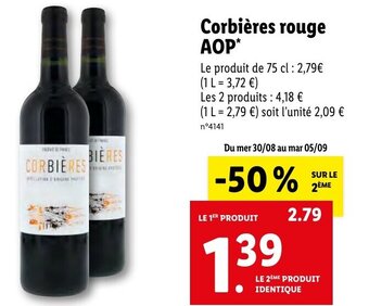 Lidl Corbières rouge AOP* offre