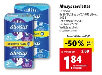 Lidl Always serviettes Le produit offre