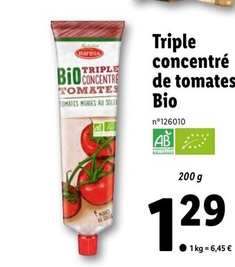 Lidl Triple concentré de tomates Bio offre