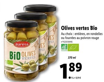 Lidl Olives vertes Bio offre