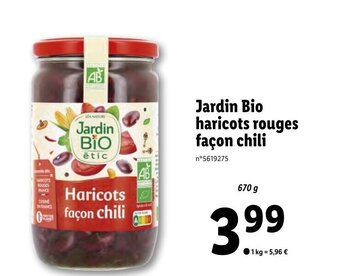 Lidl Jardin Bio haricots rouges façon chili offre