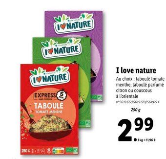 Lidl I love nature Au choix : taboulé tomate menthe, taboulé parfumé citron ou couscous à l'orientale n°5619272/5619270/5619271 offre