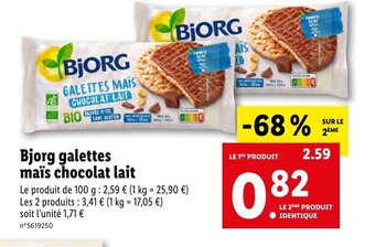 Lidl Bjorg galettes maïs chocolat lait offre