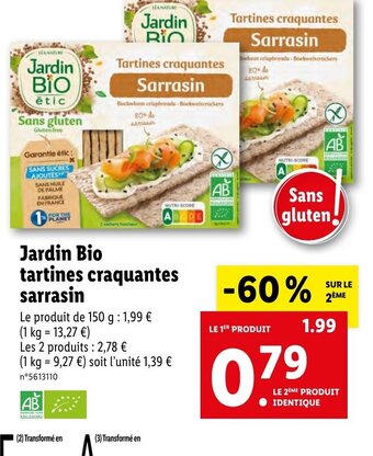 Lidl Jardin Bio tartines craquantes sarrasin offre