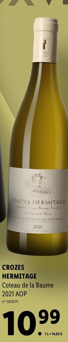 Lidl CROZES HERMITAGE Coteau de la Baume 2021 AOP offre