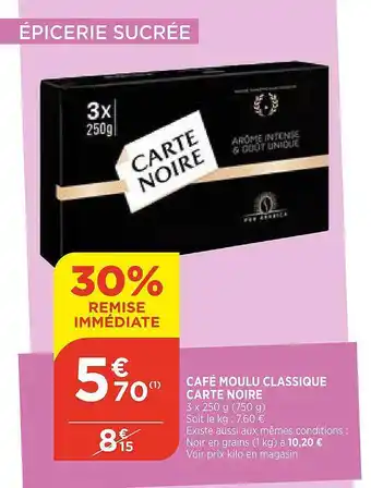 Bi1 Café Moulu Classique Carte Noir offre