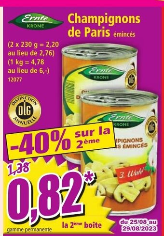 Norma Champignons de Paris émincés offre