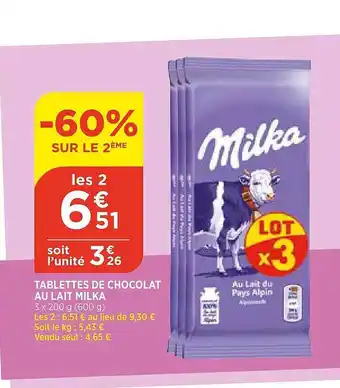 Bi1 Tablettes De Chocolat Au Lait Milka offre