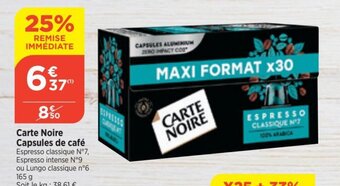 Carte Noire Capsules de café Espresso classique Nº7, Espresso intense N°9 ou Lungo classique n°6 165 g