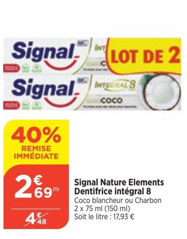Promo Signal Nature Elements Dentifrice intégral 8 Coco blancheur ou