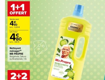 Carrefour Nettoyant ménager(d) MR PROPRE Bergamote, Sakura ou Bicarbonate, 1.5l. offre