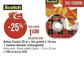 Ruban Crystal 25 m + 5m gratuit x 19 mm 1 rouleau dévidoir rechargeable