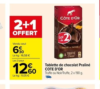 Carrefour Tablette de chocolat Praliné COTE D'OR offre