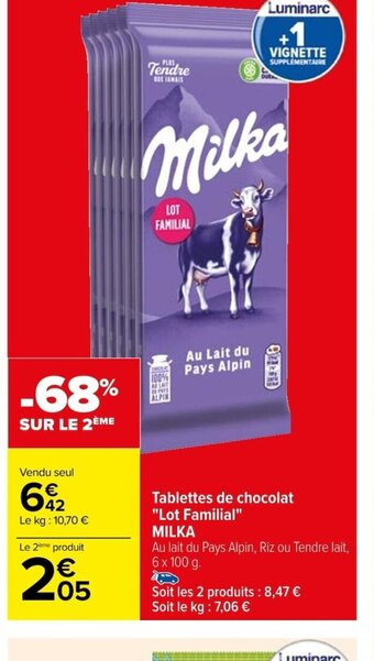 Carrefour Tablettes de chocolat "Lot Familial" MILKA offre