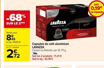 Carrefour Capsules de café aluminium LAVAZZA offre