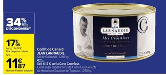 Carrefour Confit de Canard JEAN LARNAUDIE Sel de Guérande, 1.240 kg. offre