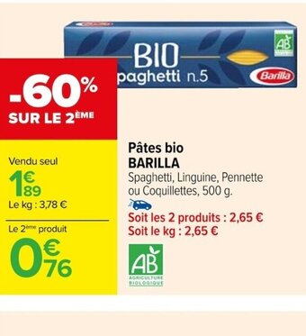 Carrefour Pâtes bio BARILLA offre