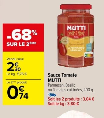 Carrefour Sauce Tomate MUTTI Parmesan, Basilic offre