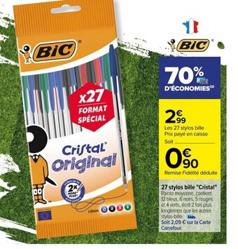 Carrefour 27 stylos bille "Cristal" offre