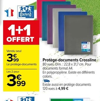 Carrefour Protège-documents Crossline 80 vues. Dim.: 22,8 x 31,7 cm. Pour documents format A4. offre