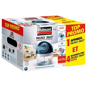 Carrefour Rubson absorbeur d'humidité 20m² + 4 recharges neutre aéro 360° rubson offre