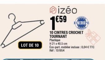 La Foir'Fouille 10 CINTRES CROCHET TOURNANT Plastique offre