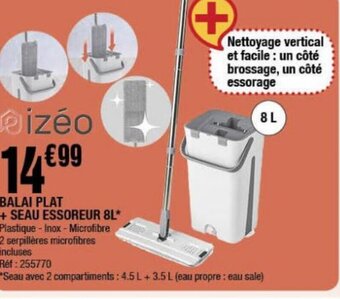 La Foir'Fouille BALAI PLAT + SEAU ESSOREUR 8L* Plastique - Inox - Microfibre offre
