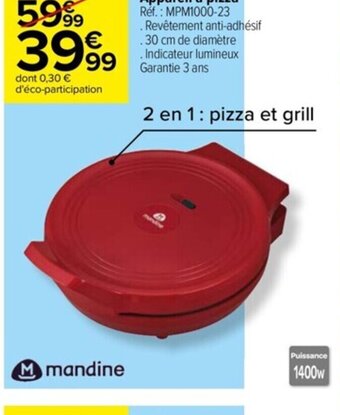 Carrefour Appareil à pizza Ref.: MPM1000-23 offre