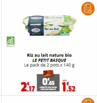 Coccinelle Express Riz au lait nature bio LE PETIT BASQUE Le pack de 2 pots x 140 g offre