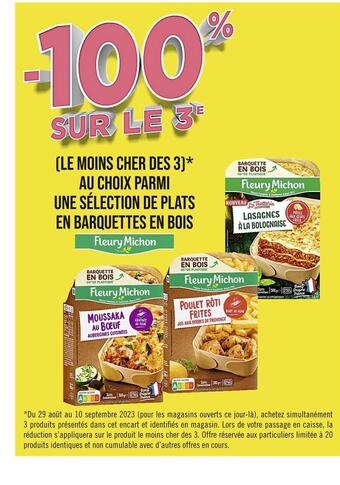 Casino Supermarchés Fleury michon -100% sur le 3e au choix parmi une sélection de plats en barquettes en bois fleury michon offre