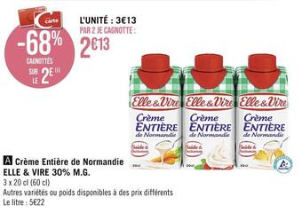 Casino Supermarchés Elle & vire crème entière de normandie 30% m.g. offre