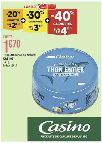 Casino Supermarchés Casino thon albacore au naturel offre