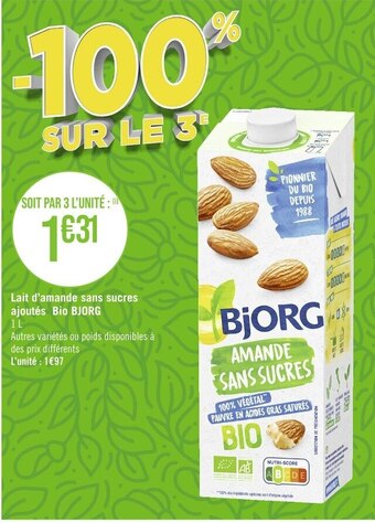 Bjorg lait d’amande sans sucres ajoutés bio