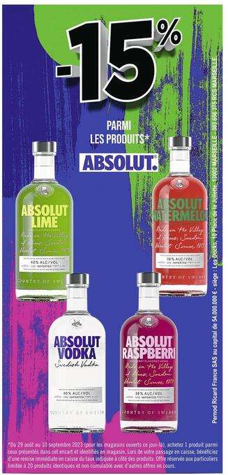 Casino Supermarchés Absolut -15% parmi les produits absolut offre