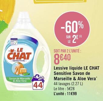 Casino Supermarchés Le chat lessive liquide sensitive savon de marseille & aloe vera* offre
