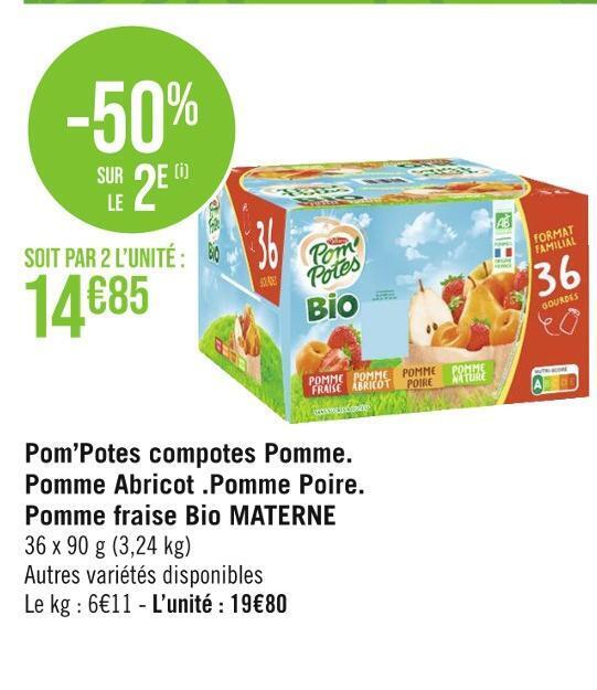Promo Materne pom’potes compotes pomme, pomme abricot, pomme poire