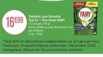Casino Supermarchés Fairy tablettes lave vaisselle tout en 1 plus citron * offre