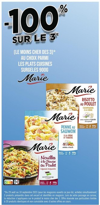 Casino Supermarchés Marie -100% sur le 3e au choix parmi les plats cuisines surgeles 900g marie offre