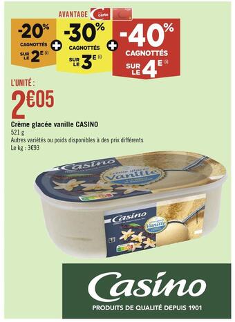 Casino Supermarchés Casino crème glacée vanille offre