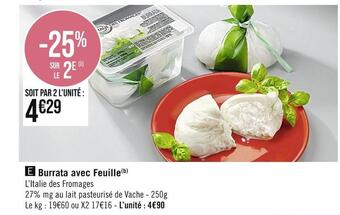 Casino Supermarchés Burrata avec feuille offre