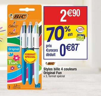 Stylos bille 4 couleurs Original Fun x 3, format spécial