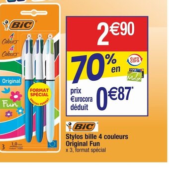 Cora x Carrefour Stylos bille 4 couleurs Original Fun offre