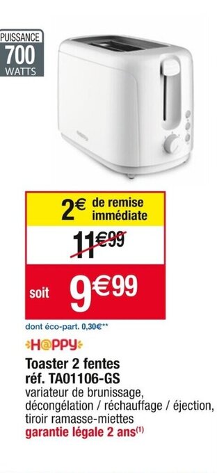 Cora x Carrefour Toaster 2 fentes offre