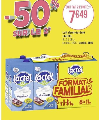 Casino Supermarchés Lait demi-écrémé LACTEL offre