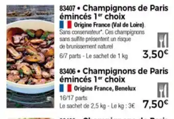 Thiriet Champignons de Paris émincés offre