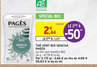 Intermarché Pagès thé vert bio sencha offre