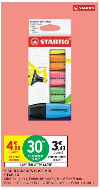 Intermarché Stabilo 5 surligneurs boss mini offre