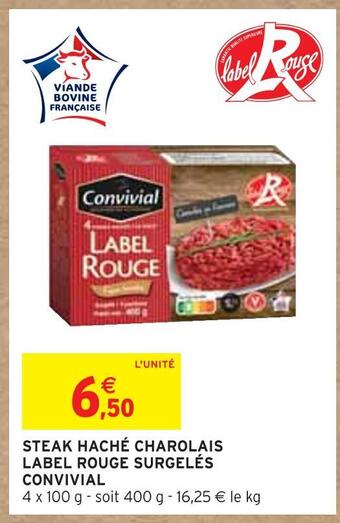 Intermarché Convivial steak haché charolais label rouge surgelés offre