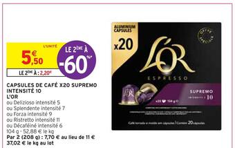 Intermarché L'or capsules de café x20 supremo intensité 10 offre