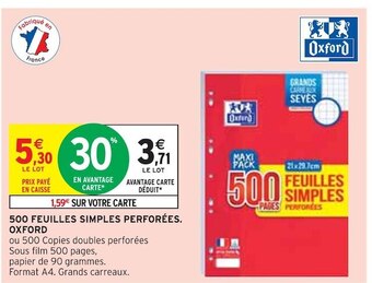 Intermarché Oxford 500 feuilles simples perforées offre